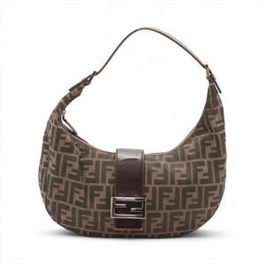 Fendi Zucca canvas leather shoulder bag brown